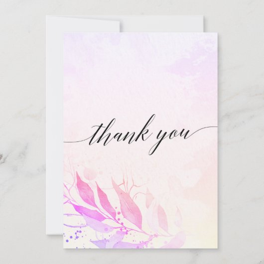 Magenta roze Waterverf Leaf Floral Vrijgezellenfee Kaart (Achterkant)