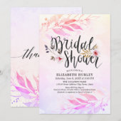 Magenta roze Waterverf Leaf Floral Vrijgezellenfee Kaart (Voorkant / Achterkant)