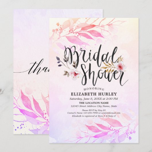 Magenta roze Waterverf Leaf Floral Vrijgezellenfee Kaart (Voorkant / Achterkant)