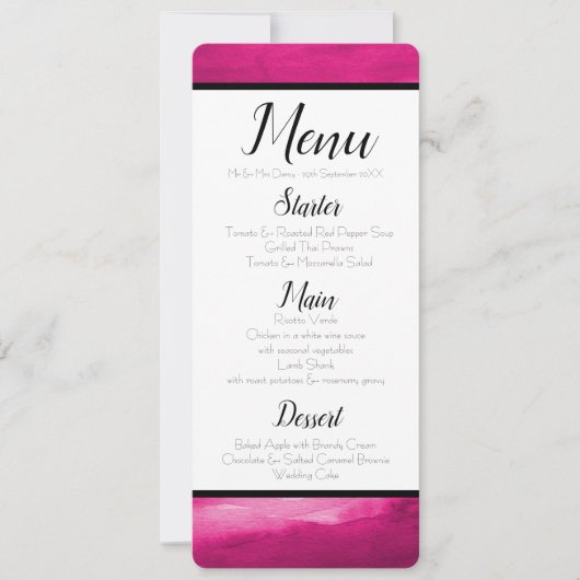 Magenta Roze Waterverf Menu Kaart (Voorkant)
