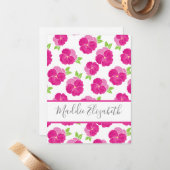 Magenta roze Waterverf Pansies Notitiekaartje (Voorkant / Achterkant in situ)