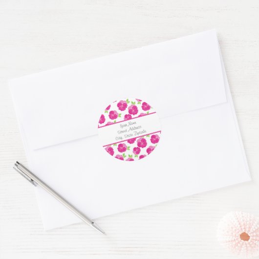 Magenta roze Waterverf Pansies Ronde Sticker (Envelop)