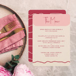 Magenta roze weduwenmenu met modern, koud Lijst Menu<br><div class="desc">Een moderne en trendy lijst trouwmenukaart met afgeronde hoeken in vet magenta roze, een zacht overeenkomend roze kleur en een handgetekende golvende lijn aan de voorzijde en een overeenkomend patroon van onregelmatige lijnen aan de achterzijde van de kaart. Dit is een volledig aanpasbare sjabloon voor trouwkantoorbenodigdheden. Alle kleuren van dit...</div>