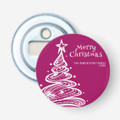 Magenta Roze Wit Kerstboom Party Button Flesopener (Voorkant)