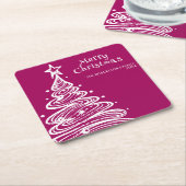 Magenta Roze Wit Kerstboom Party Kartonnen Onderzetters (Schuin)