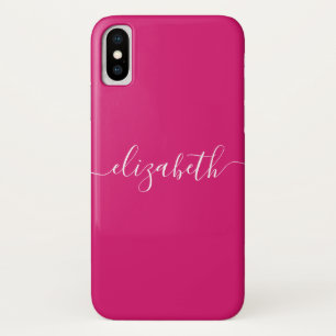 Magenta Roze Wit Modern Elegant Chic Script Case-Mate iPhone Case