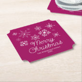 Magenta Roze Wit Sneeuwvlokken Kerstfeest Kartonnen Onderzetters (Gekanteld)