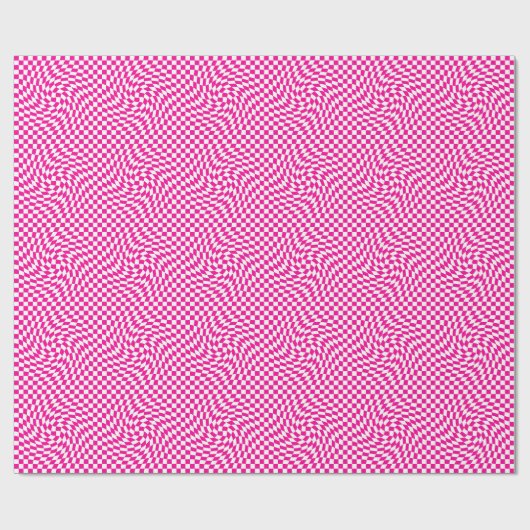 Magenta Roze & Wit Warped Chic Checkered Pattern Cadeaupapier (Vlak)