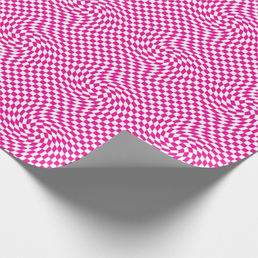 Magenta Roze & Wit Warped Chic Checkered Pattern Cadeaupapier (Hoek)