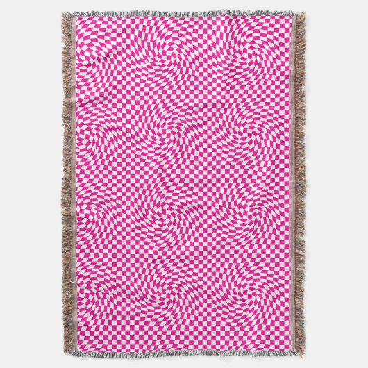 Magenta Roze & Wit Warped Chic Checkered Pattern Deken (Voorkant Verticaal)
