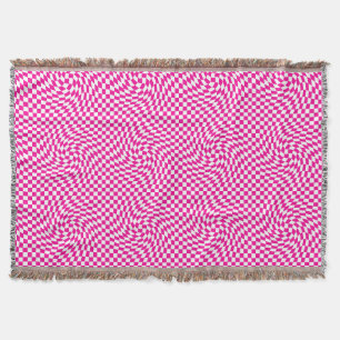 Magenta Roze & Wit Warped Chic Checkered Pattern Deken