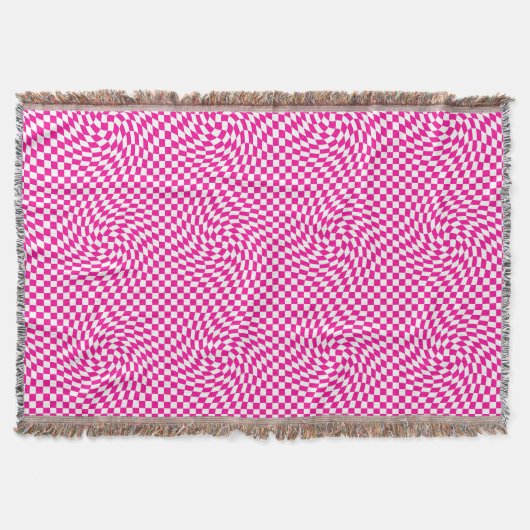Magenta Roze & Wit Warped Chic Checkered Pattern Deken (Voorkant)