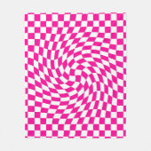 Magenta Roze & Wit Warped Chic Checkered Pattern Fleece Deken (Voorkant)