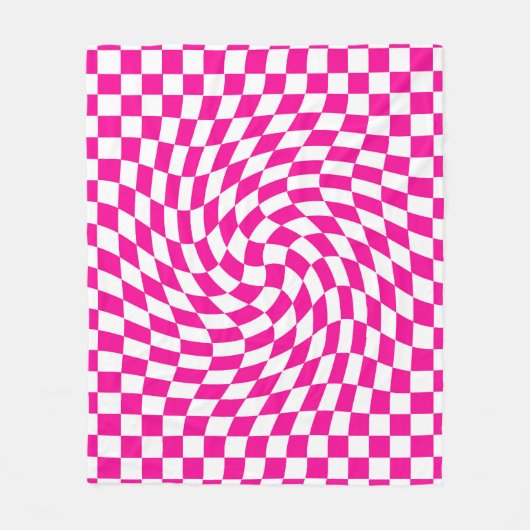 Magenta Roze & Wit Warped Chic Checkered Pattern Fleece Deken (Voorkant)