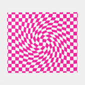 Magenta Roze & Wit Warped Chic Checkered Pattern Fleece Deken (Voorkant (Horizontaal))