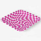 Magenta Roze & Wit Warped Chic Checkered Pattern Papieren Bordje (Gebogen)