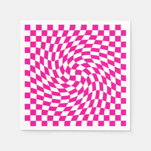 Magenta Roze & Wit Warped Chic Checkered Pattern Servet (Voorkant)