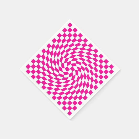 Magenta Roze & Wit Warped Chic Checkered Pattern Servet (Hoek)