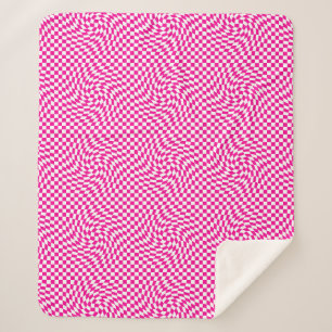 Magenta Roze & Wit Warped Chic Checkered Pattern Sherpa Deken