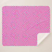 Magenta Roze & Wit Warped Chic Checkered Pattern Sherpa Deken (Voorkant (horizontaal))