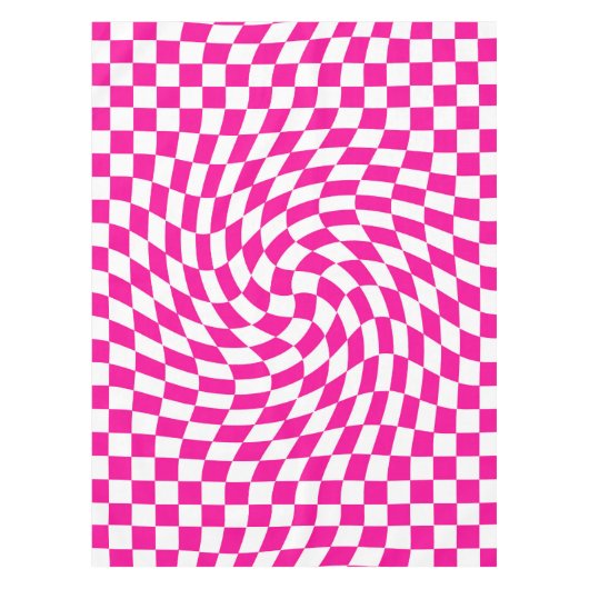 Magenta Roze & Wit Warped Chic Checkered Pattern Tafelkleed (Voorkant)