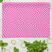 Magenta Roze & Wit Warped Chic Checkered Pattern Theedoek (Gevouwen)