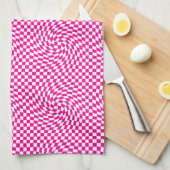 Magenta Roze & Wit Warped Chic Checkered Pattern Theedoek (Quarter Fold)