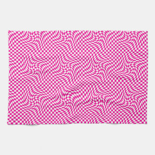 Magenta Roze & Wit Warped Chic Checkered Pattern Theedoek