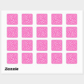 Magenta Roze & Wit Warped Chic Checkered Pattern Vierkante Sticker (Vel)