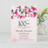  Magenta roze witte Floral 100th Birthday Kaart (Staand voorkant)