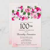  Magenta roze witte Floral 100th Birthday Kaart (Voorkant / Achterkant)
