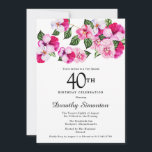 Magenta roze witte Floral 40th Birthday Kaart<br><div class="desc">Heldere en kleurrijke,  vrouwelijke paniekjes versieren de top van dit 40ste verjaardagsfeest. De  bloemen zijn een combinatie van magenta,  roze en wit. Ze worden in donkergroene bloemen genaaid. Dit item maakt deel uit van het collectie Roze Pansy. Naast uitnodigingsbenodigdheden,  zult u passende partijbenodigdheden en giften vinden.</div>