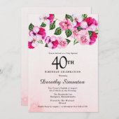  Magenta roze witte Floral 40th Birthday Kaart (Voorkant / Achterkant)