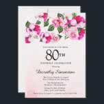 Magenta roze witte Floral 80th Birthday Kaart<br><div class="desc">Heldere en kleurrijke,  vrouwelijke paniekjes versieren de top van dit 80ste verjaardagsfeest. De  bloemen zijn een combinatie van magenta,  roze en wit. Ze worden in donkergroene bloemen genaaid. Dit item maakt deel uit van het collectie Roze Pansy. Naast uitnodigingsbenodigdheden,  zult u passende partijbenodigdheden en giften vinden.</div>