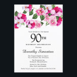 Magenta roze witte Floral 90th Birthday Kaart<br><div class="desc">Heldere en kleurrijke,  vrouwelijke paniekjes versieren de top van dit negentigste verjaardagsfeest. De  bloemen zijn een combinatie van magenta,  roze en wit. Ze worden in donkergroene bloemen genaaid. Dit item maakt deel uit van het collectie Roze Pansy. Naast uitnodigingsbenodigdheden,  zult u passende partijbenodigdheden en giften vinden.</div>