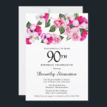 Magenta roze witte Floral 90th Birthday Kaart<br><div class="desc">Heldere en kleurrijke,  vrouwelijke paniekjes versieren de top van dit negentigste verjaardagsfeest. De  bloemen zijn een combinatie van magenta,  roze en wit. Ze worden in donkergroene bloemen genaaid. Dit item maakt deel uit van het collectie Roze Pansy. Naast uitnodigingsbenodigdheden,  zult u passende partijbenodigdheden en giften vinden.</div>