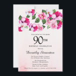 Magenta roze witte Floral 90th Birthday Kaart<br><div class="desc">Heldere en kleurrijke,  vrouwelijke paniekjes versieren de top van dit negentigste verjaardagsfeest. De  bloemen zijn een combinatie van magenta,  roze en wit. Ze worden in donkergroene bloemen genaaid. Dit item maakt deel uit van het collectie Roze Pansy. Naast uitnodigingsbenodigdheden,  zult u passende partijbenodigdheden en giften vinden.</div>