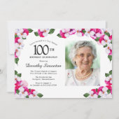  Magenta roze witte foto 100th Birthday Kaart (Voorkant)