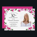 Magenta roze witte foto 30th Birthday Kaart<br><div class="desc">Een elegant lijst van waterverf pansies omringt je 30ste verjaardagsfeestje details en foto's. De heldere en kleurrijke magenta, roze en witte bloem is perfect voor een lente- of zomerfeest. Al tekst is editable zodat kunt u enkel het juiste beeld creëer. De achterkant van de uitnodiging is een levendige magenta. Deze...</div>