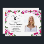 Magenta roze witte foto 30th Birthday Kaart<br><div class="desc">Een elegant lijst van waterverf pansies omringt je 30ste verjaardagsfeestje details en foto's. De heldere en kleurrijke magenta, roze en witte bloem is perfect voor een lente- of zomerfeest. Al tekst is editable zodat kunt u enkel het juiste beeld creëer. De achterkant van de uitnodiging is een scherp wit. Deze...</div>