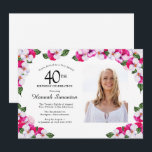Magenta roze witte foto 40th Birthday Kaart<br><div class="desc">Een elegant lijst waterverf pansies omringt je 40ste verjaardagsfeestje details en foto's. De heldere en kleurrijke magenta, roze en witte bloem is perfect voor een lente- of zomerfeest. Al tekst is editable zodat kunt u enkel het juiste beeld creëer. De achterkant van de uitnodiging is een scherp wit. Deze uitnodiging...</div>