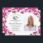 Magenta roze witte foto 40th Birthday Kaart<br><div class="desc">Een elegant lijst waterverf pansies omringt je details en foto van je 50ste verjaardagsfeestje. De heldere en kleurrijke magenta, roze en witte bloem is perfect voor een lente- of zomerfeest. Al tekst is editable zodat kunt u enkel het juiste beeld creëer. De achterkant van de uitnodiging is een levendige witte...</div>