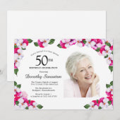 Magenta roze witte foto 50th Birthday Kaart (Voorkant / Achterkant)