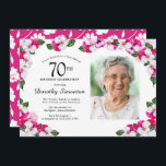 Magenta roze witte foto 70th Birthday Kaart<br><div class="desc">Een elegant lijst waterverf pansies omringt je details en foto van je 70ste verjaardagsfeestje. De heldere en kleurrijke magenta, roze en witte bloem is perfect voor een lente- of zomerfeest. Al tekst is editable zodat kunt u enkel het juiste beeld creëer. De achterkant van de uitnodiging is een levendige witte...</div>