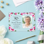  Magenta roze witte foto 90th Birthday Acryl Uitnodigingen (Insitu (Huwelijk))