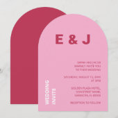 Magenta Roze Witte Huwelijksuitnodiging Kaart (Voorkant / Achterkant)