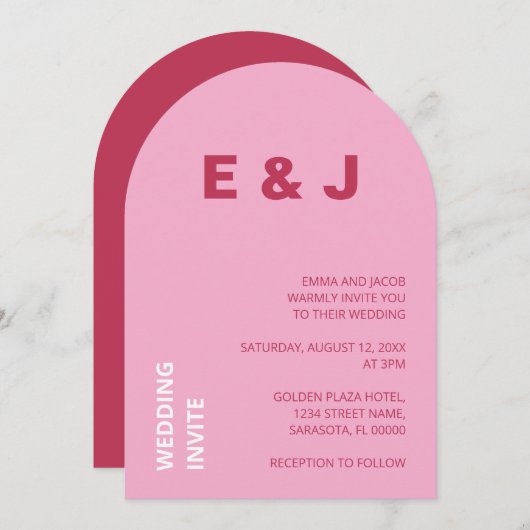 Magenta Roze Witte Huwelijksuitnodiging Kaart (Voorkant / Achterkant)