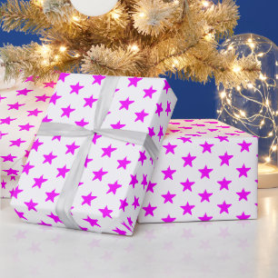 magenta roze witte sterren cadeaupapier