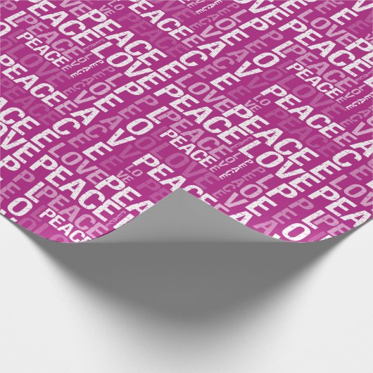 Magenta Roze Witte Vrede Liefde Cadeaupapier (Hoek)