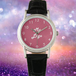 Magenta roze witte zakelijke logo horloge<br><div class="desc">Voeg je eigen zakelijke logo toe. Een trendy magneta,  donkerroze achtergrond. Ideaal om uw bedrijf en merk te promoten. Witte klokgezichten.</div>